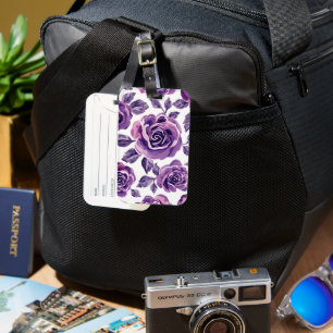 Lavender & Violet Watercolor Rose Floral Pattern Luggage Tag