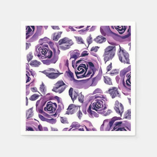 Lavender & Violet Watercolor Rose Floral Pattern Napkin