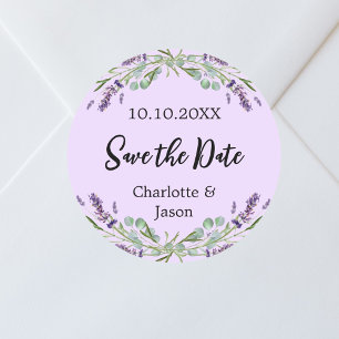Lavender violet wedding Save the Date Classic Round Sticker