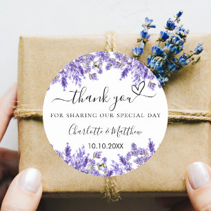 Lavender violet wedding thank you classic round sticker