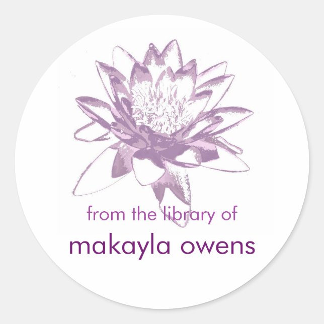 Lavender Water Lily Bookplates Classic Round Sticker (Front)