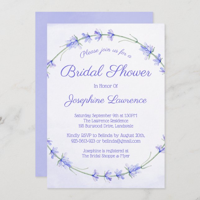 Lavender Watercolor Bridal Shower Invitations (Front/Back)