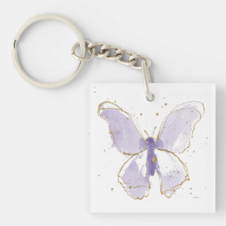 Lavender Watercolor Butterfly Key Ring