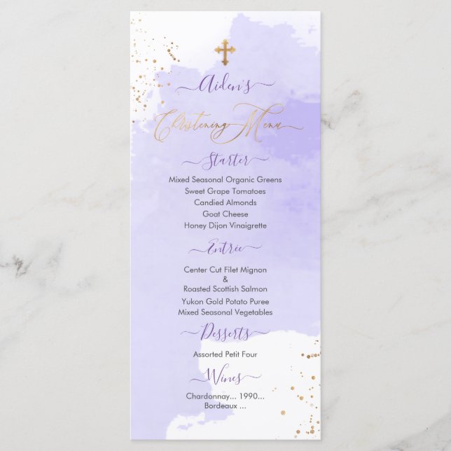 Lavender Watercolor Christening+1st Birthday Menu (Front)