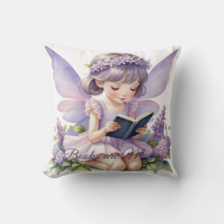 Lavender Watercolor Fairy Reading Books Are Magic  Cushion