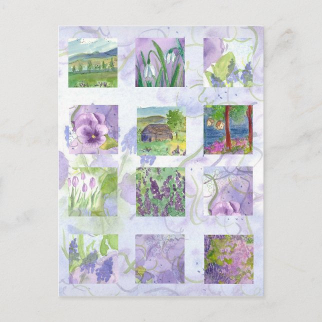 Lavender Watercolor Field of Flowers Meadow Tulip Postcard (Front)