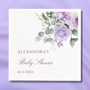 Lavender Watercolor Floral Baby Shower Napkin