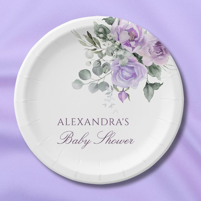 Lavender Watercolor Floral Baby Shower Paper Plate (Creator Uploaded)