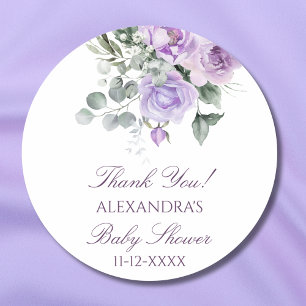 Lavender Watercolor Floral Baby Shower Thank You Classic Round Sticker