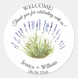Lavender Watercolor Floral Modern Wedding Classic Round Sticker