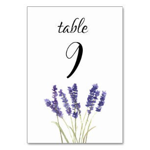 Lavender Watercolor Floral Purple Flowers Wedding Table Number