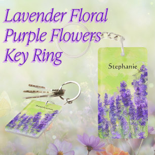 Lavender Watercolor Floral Purple Yellow Art Key Ring