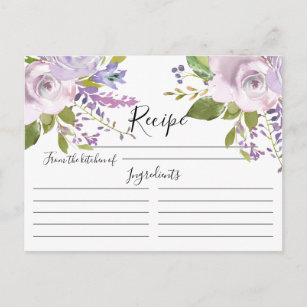 Lavender Watercolor Floral Recipe Card