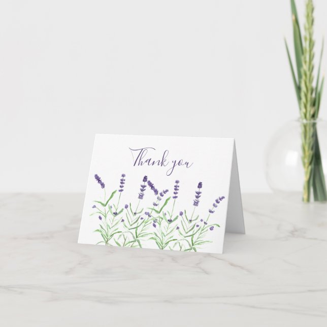 Lavender Watercolor Floral Wedding Thank you  Card (Front)