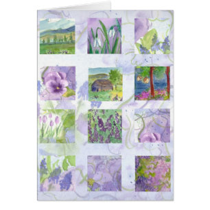 Lavender Watercolor Flower Painting Collage Card