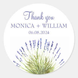 Lavender watercolor flowers herbs rustic purple cl classic round sticker