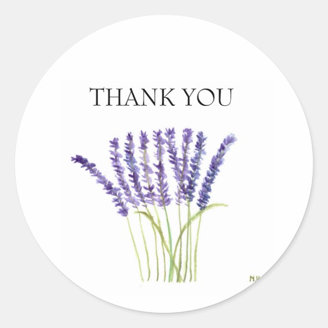 Lavender watercolor flowers herbs rustic purple classic round sticker (Front)