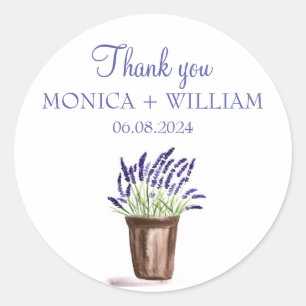 Lavender watercolor flowers herbs rustic purple classic round sticker