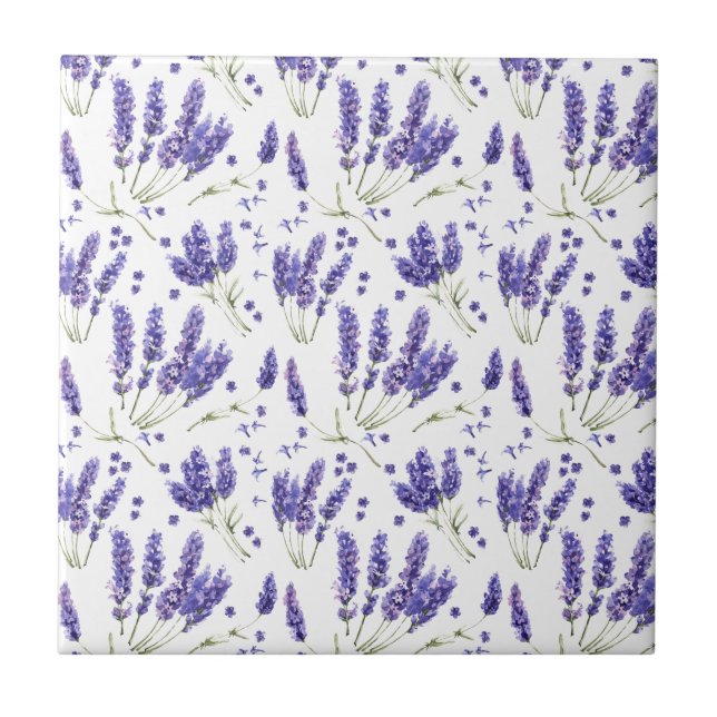 Lavender Watercolor Flowers Pattern Ceramic Tile (Front)