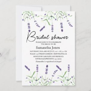 Lavender Watercolor Flowers Purple Bridal Shower  Invitation