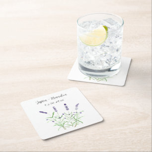 Lavender Watercolor Purple Boho Floral Wedding Square Paper Coaster