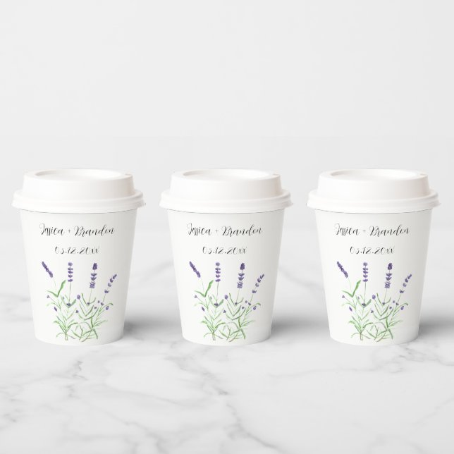 Lavender Watercolor Purple Flower Floral Wedding Paper Cups (Multi)