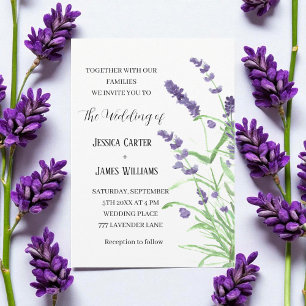 Lavender Watercolor Rustic Elegant Wedding Invitation