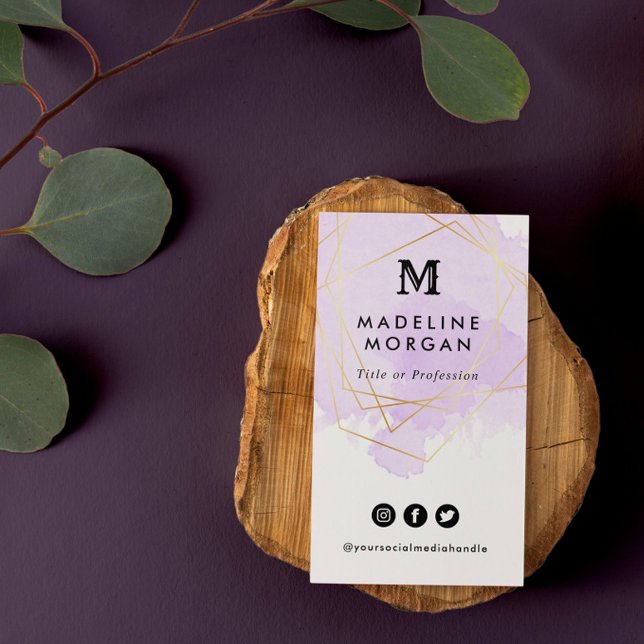 Lavender Watercolor Social Media with Photo Business Card (Creator Uploaded)