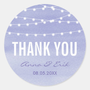 Lavender Watercolor String Lights Thank You Classic Round Sticker