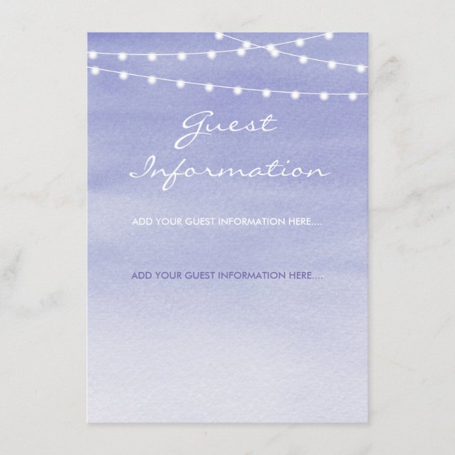 Lavender Watercolor Stringlights Guest Information Enclosure Card (Front)