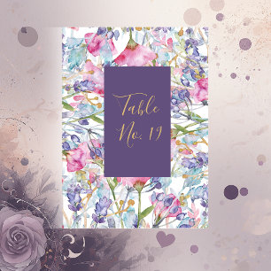 lavender watercolor wildflower greenery foliage table number