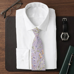 Lavender Watercolor Wildflower  Tie