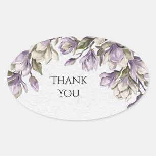 Lavender Watercolour Floral Wedding Thank You Oval Sticker