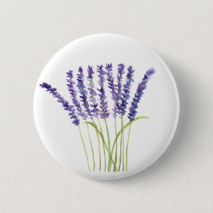 Lavender watercolour painting, purple flowers 6 cm round badge
