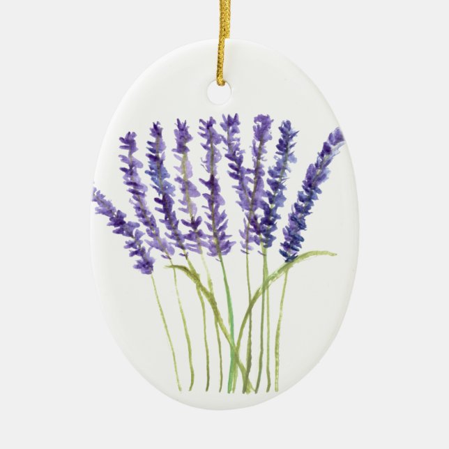Lavender watercolour painting, purple flowers ceramic tree decoration (Front)