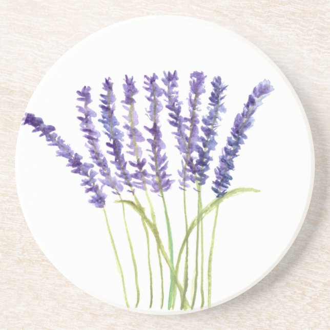 Lavender watercolour painting, purple flowers coaster (Front)
