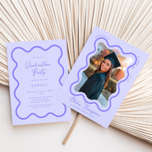 Lavender Wavy Photo Frame Graduation  Invitation