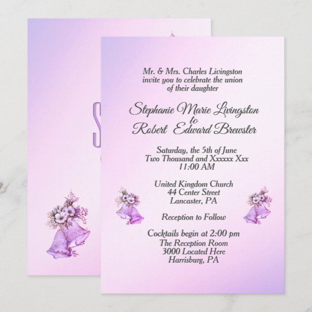 Lavender Wedding Bells Invitation (Front/Back)