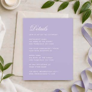 Lavender Wedding Details Budget Simple Purple Card