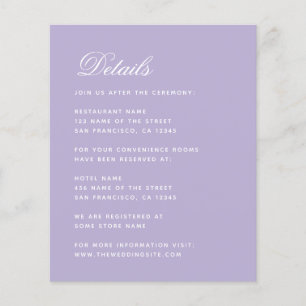 Lavender Wedding Details Budget Simple Purple Card