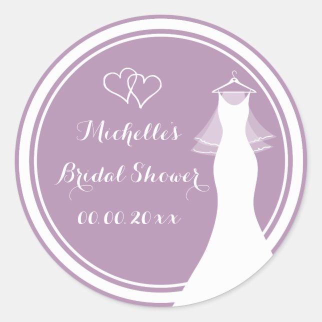 Lavender wedding dress bridal shower stickers (Front)
