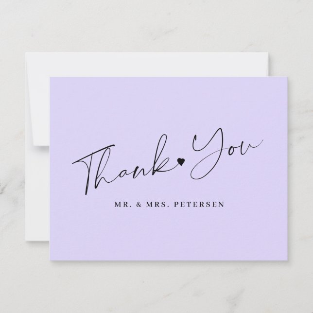 Lavender wedding elegant script thank you card (Front)