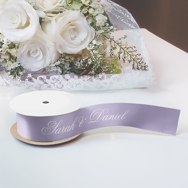 Lavender Wedding Elegant White Calligraphy Purple Satin Ribbon (Creator Uploaded)