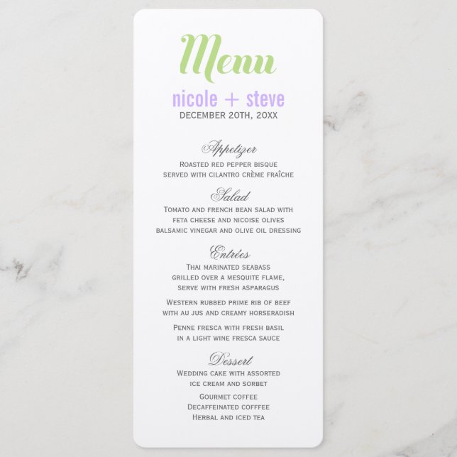 Lavender Wedding Menu Cards (Front)