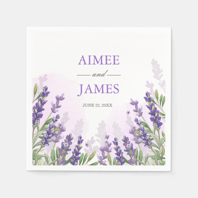 Lavender Wedding Napkin Purple Flowers Rustic Boho (Front)