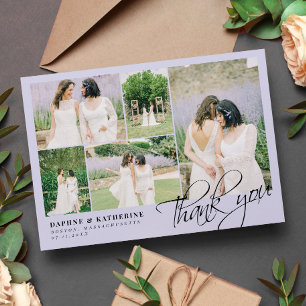 Lavender Wedding Photo Collage Script Thank You Card
