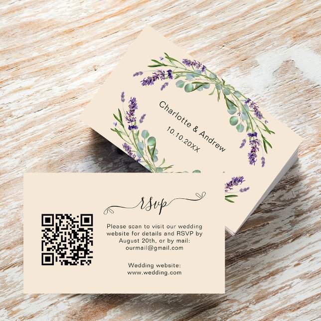 Lavender wedding response website beige QR RSVP Enclosure Card (Creator Uploaded)