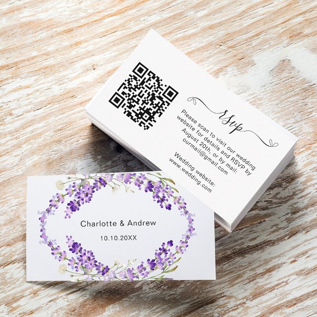 Lavender wedding response website QR code RSVP Enclosure Card (Creator Uploaded)