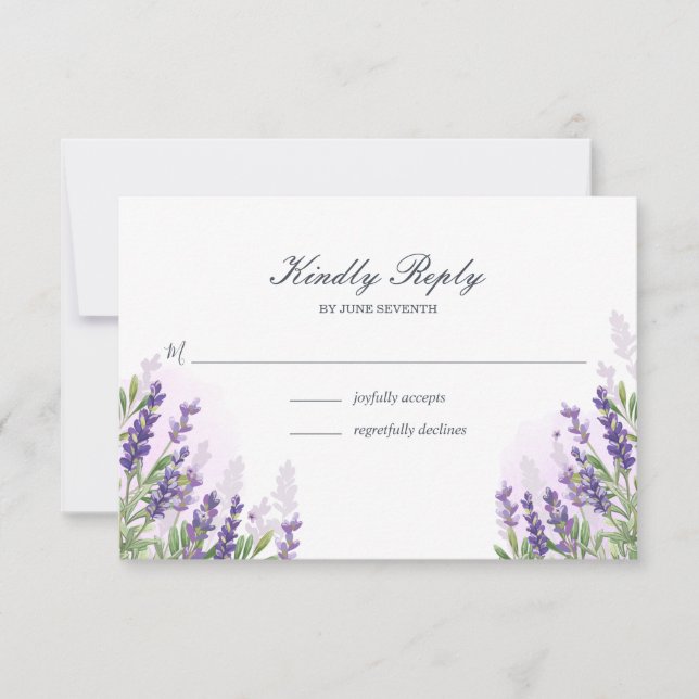 Lavender wedding RSVP card Rustic Purple Floral (Front)
