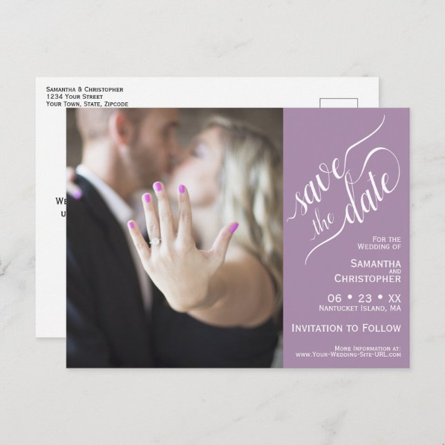 Lavender Wedding Save the Date Photo & Calligraphy Announcement Postcard (Front/Back)